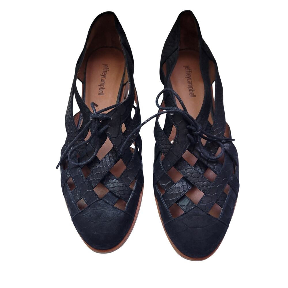 Jeffrey Campbell Black Woven Lace-Up Flats